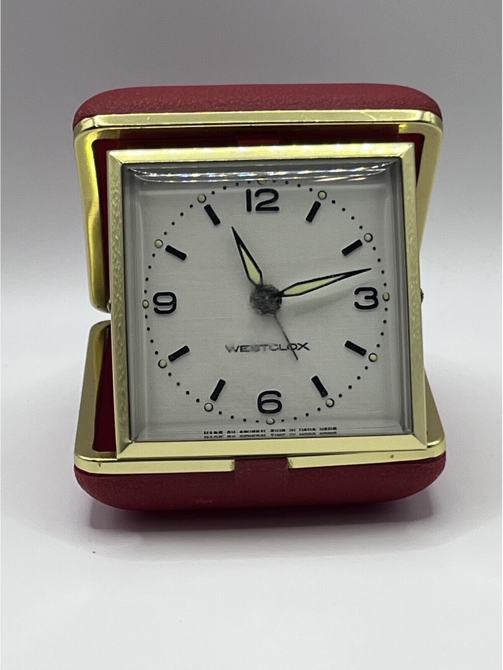 Westclox Folding Travel Alarm Clock Vintage Red Clamshell Works 3110.2
